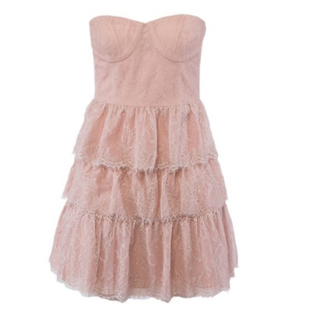 BCBG 3 TIERED STRAPLESS LACE PARTY DRESS - Picture 3 of 4